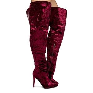 Anne Michelle Burgundy Velvet Boots